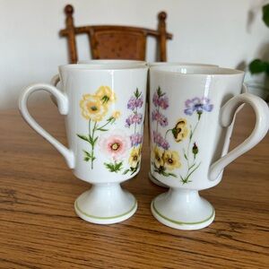 Vintage  CottageCore Porcelain  Floral Pedestal Mugs